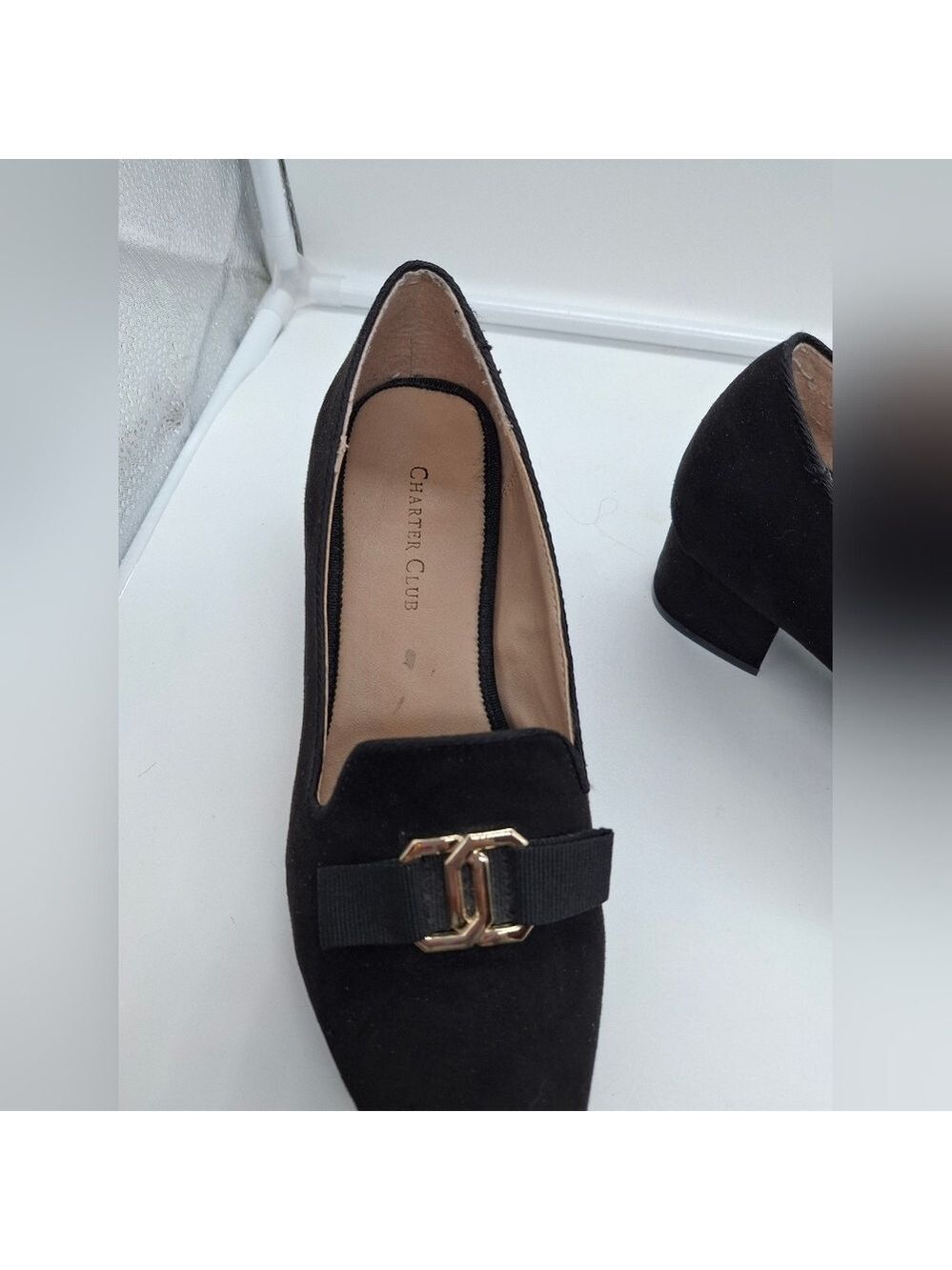 Charter Club Women's Black Suede Loafers with Gold Accent Sz 6.5 - Picture 2 of 8